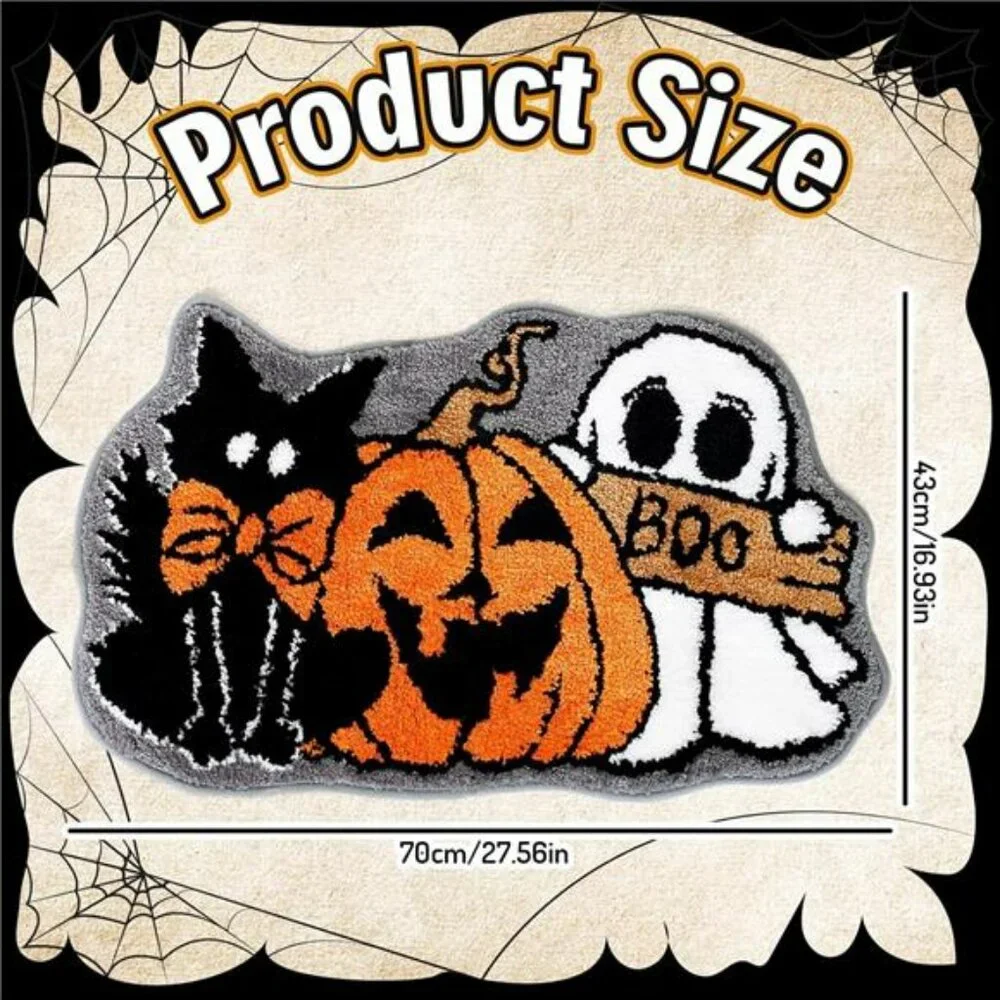 Halloween Bath Rug Ghost Pumpkin Black Cat Non Slip Tufted Bathroom Floor Mat